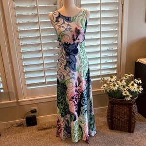 Talbots Sleeveless Paisley Multicolor Maxi Dress w/ peep hole back